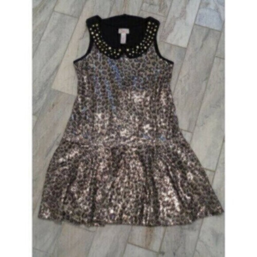 Justice girl's size 12 sequined black/brown/gold dress MSRP $49.99
